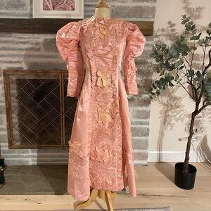 Authentic vintage 1890s pink silky handmade gown